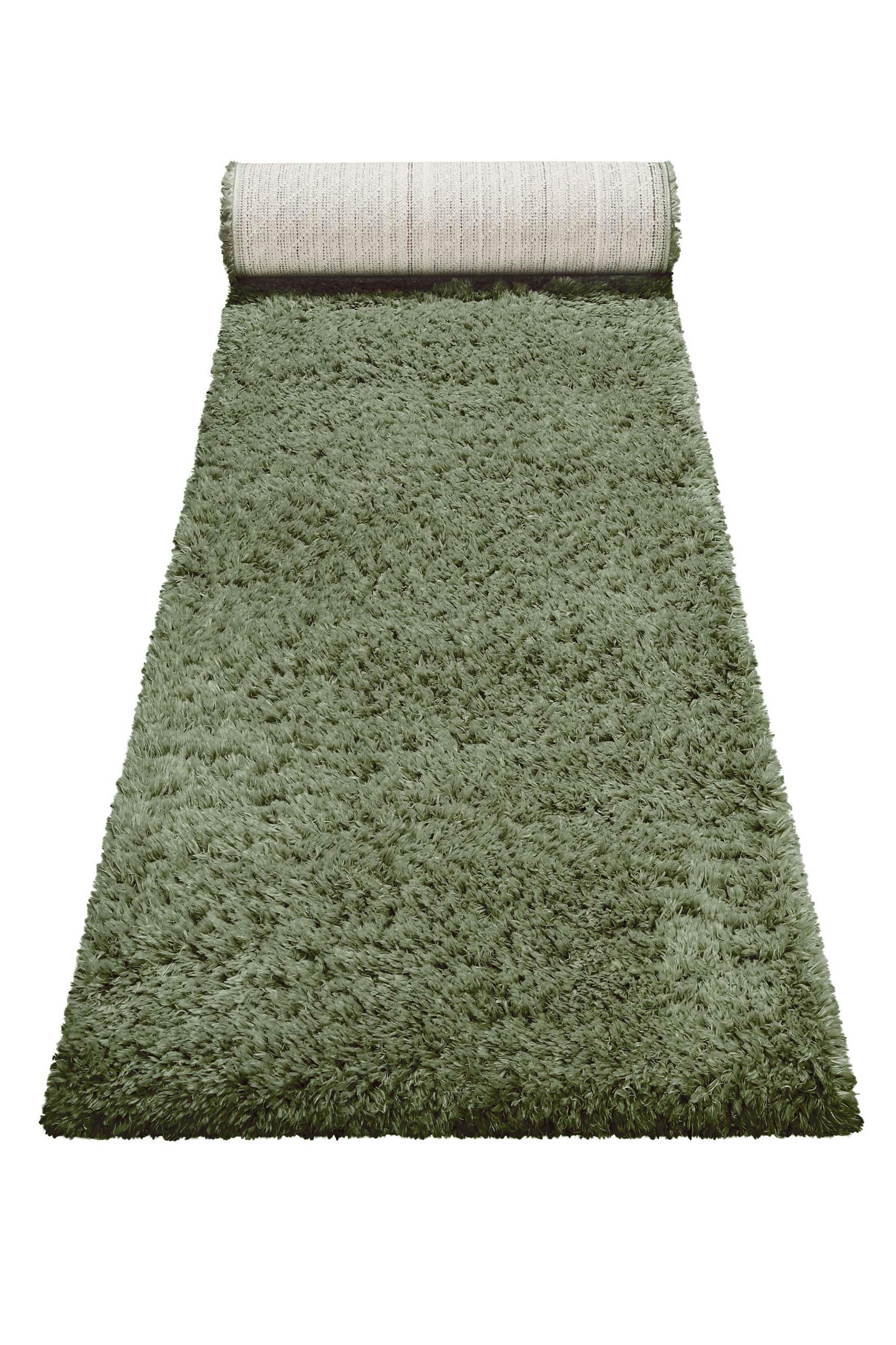 YOGI - Tapis de couloir uni vert olive 100% de matière recyclée 80x230