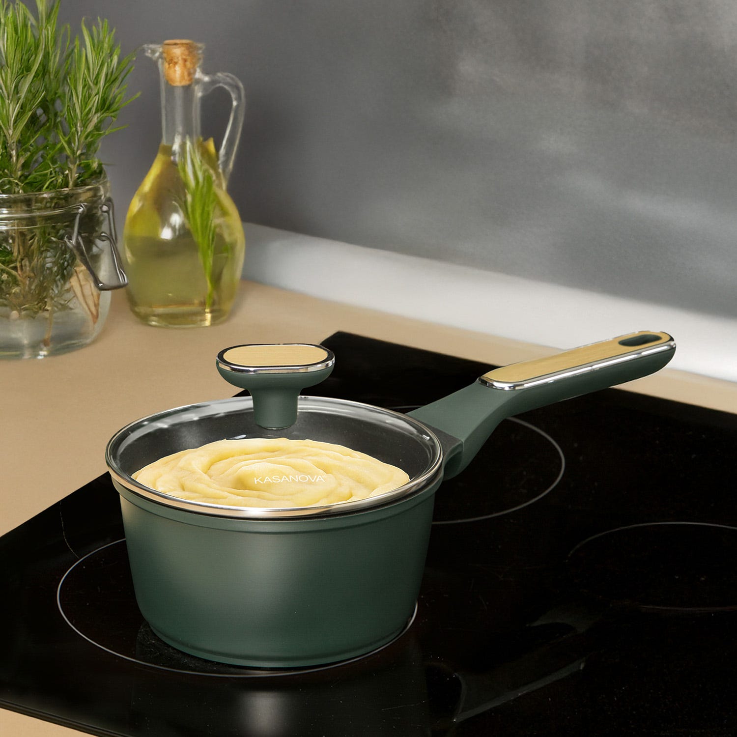Casseruola antiaderente 16 cm verde con coperchio