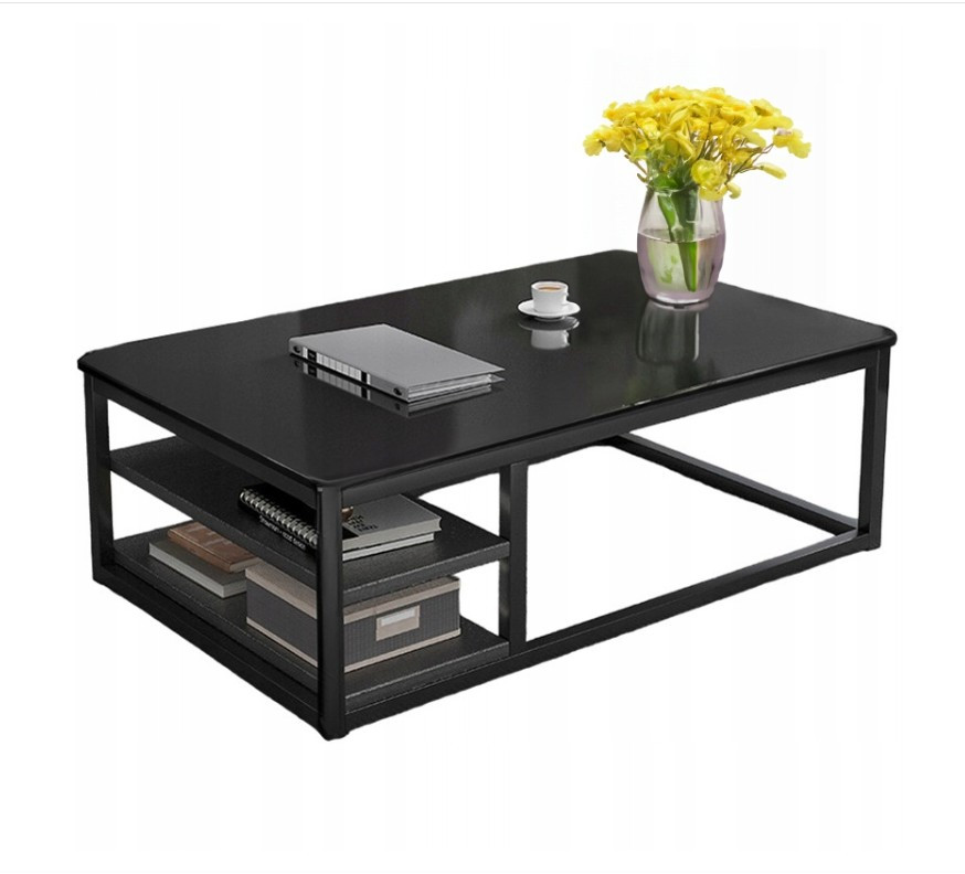Stolik kawowy nowoczesny ława z półkami pokój salon duży czarny loft 120 cm