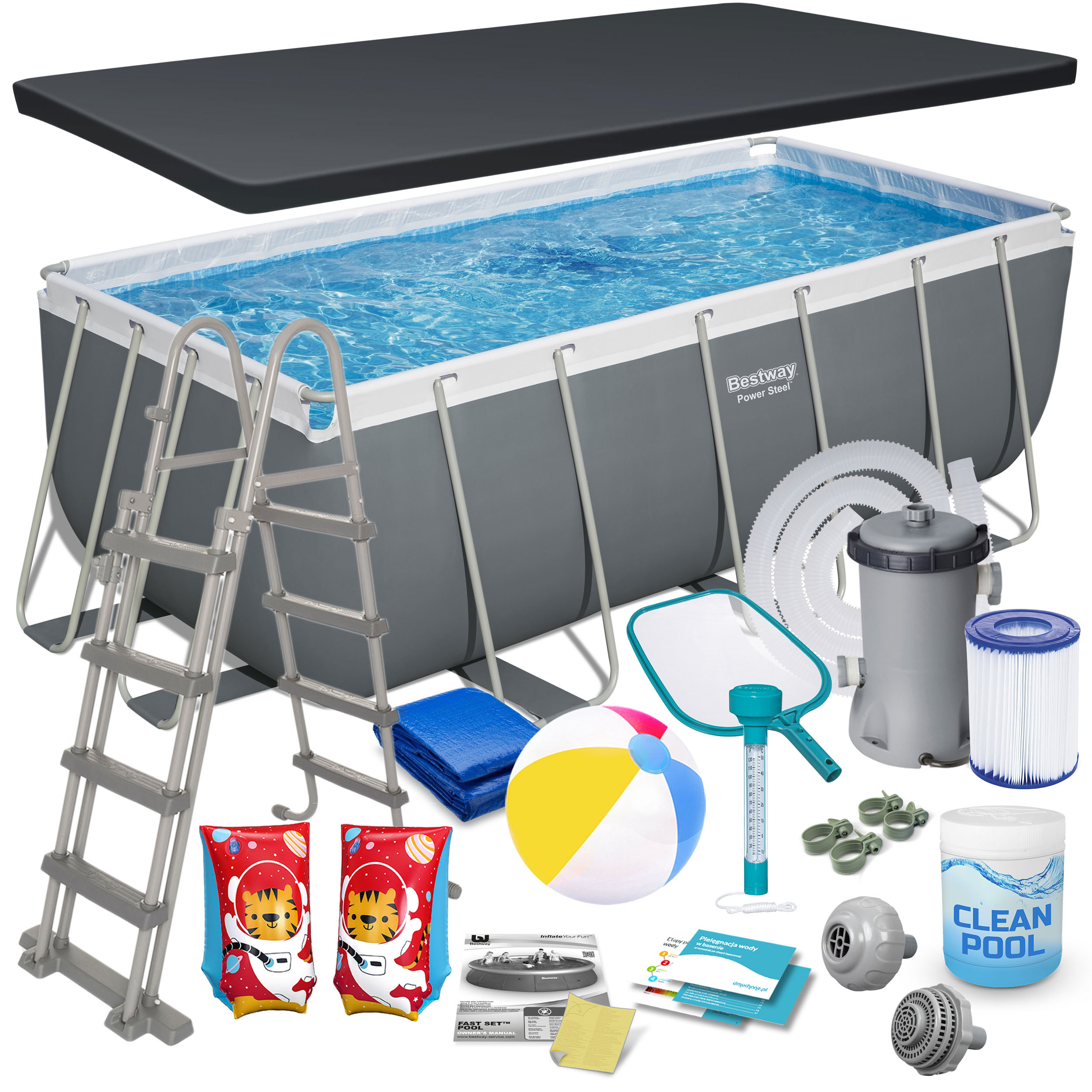 Basen ogrodowy stelażowy 412x201x122cm Bestway zestaw 18w1