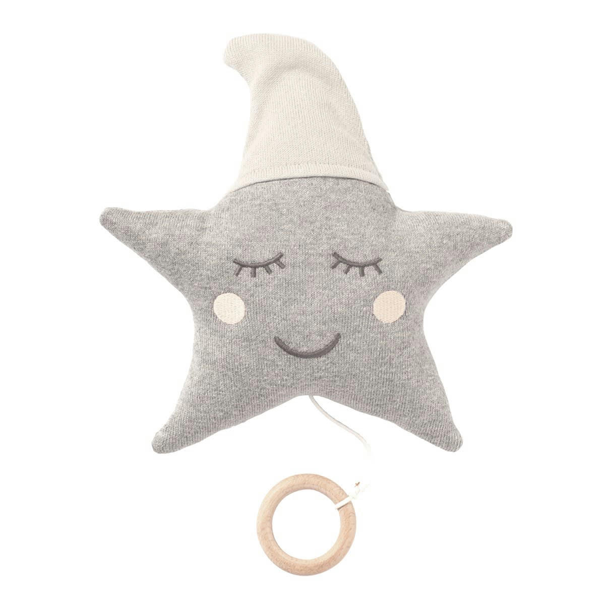 - Peluche musicale bébé en coton tricoté étoile ivoire 22x22 cm