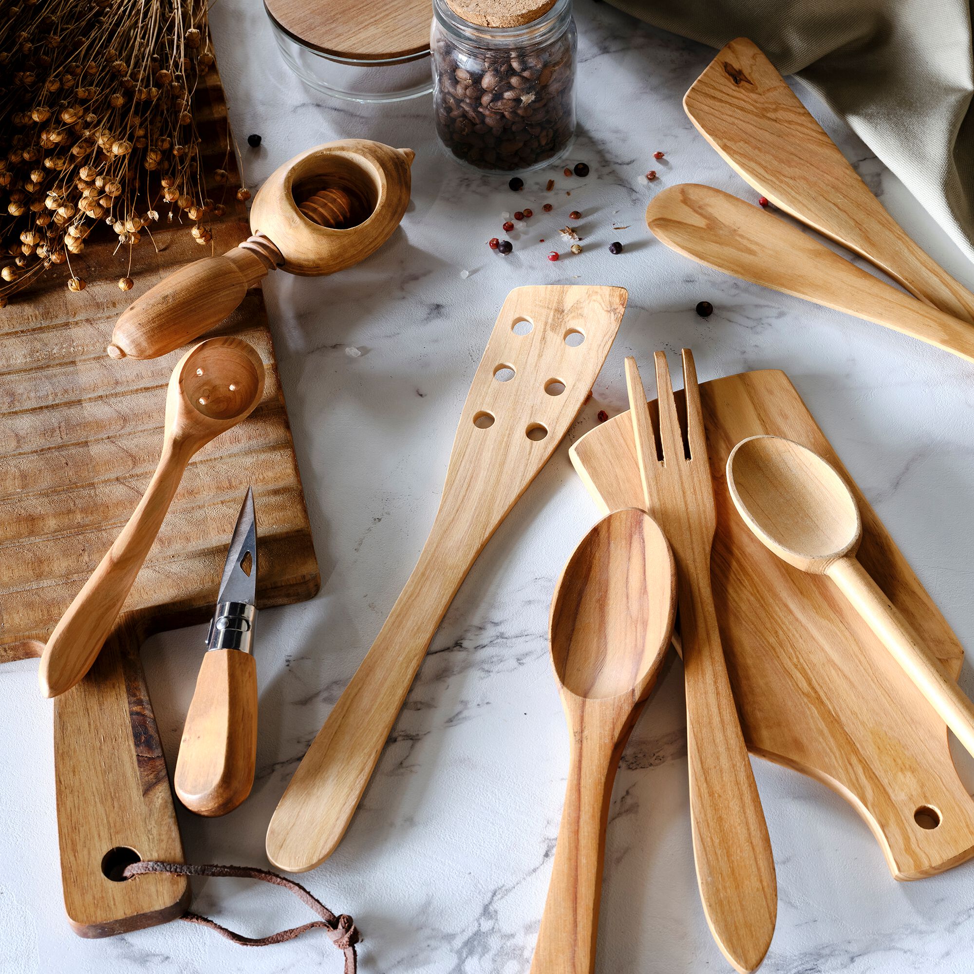 OLIVIA - Cuillère à confiture en bois d'olivier L25cm