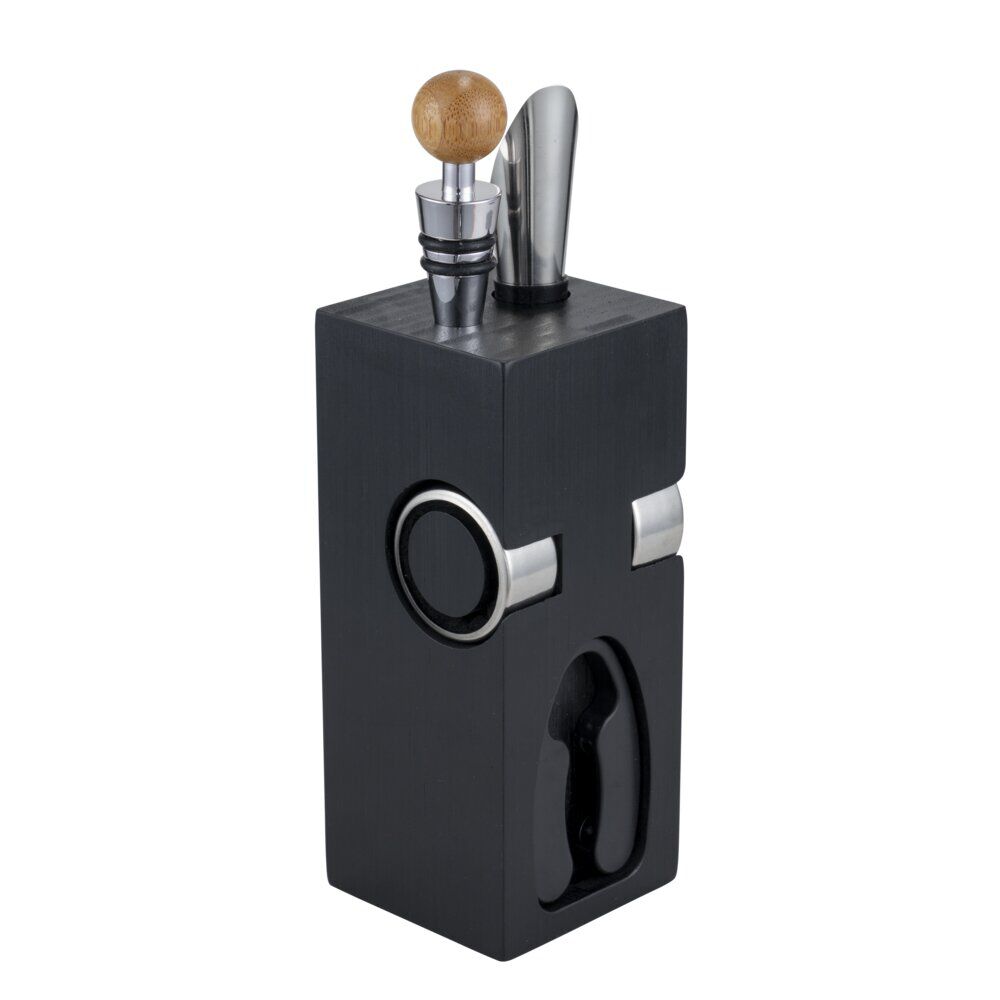 Accessoire à vin 6 pièces avec support en bois noir 6x6xH16cm