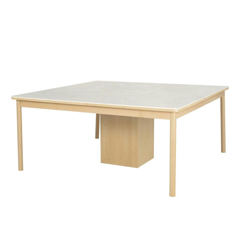 CALLAIS - Table de réunion professionnelle beige et blanche en plastique recyclé Le Pavé® effet terrazzo 6/8 personnes L180