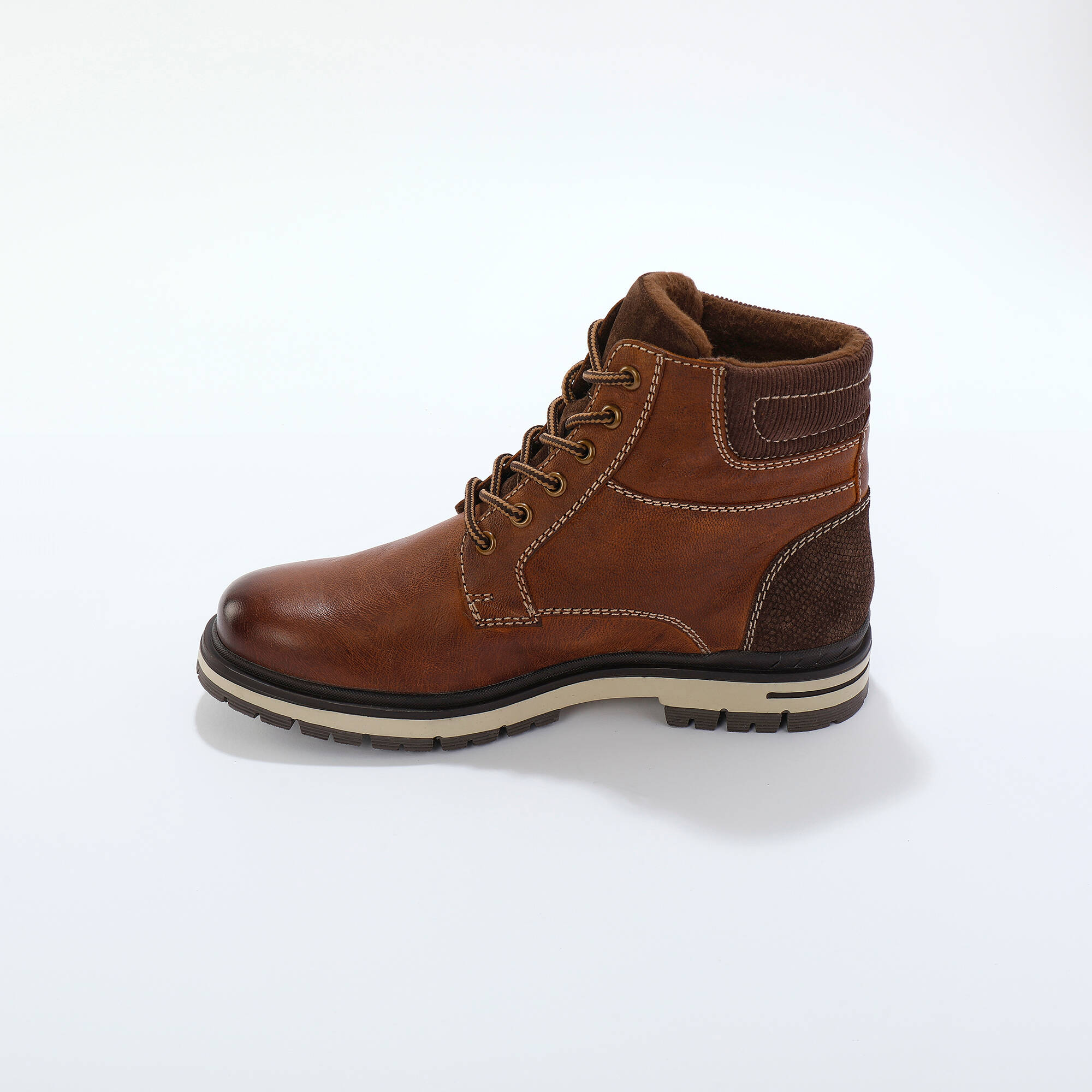 Bottines montantes à lacets cuir et velours