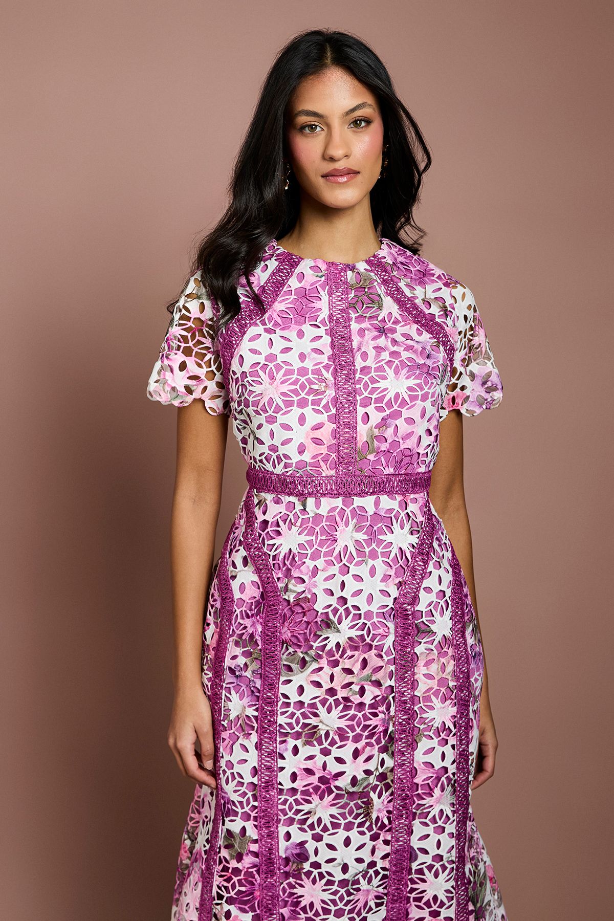 Coast Petite Printed Lace Midi Pencil Dress