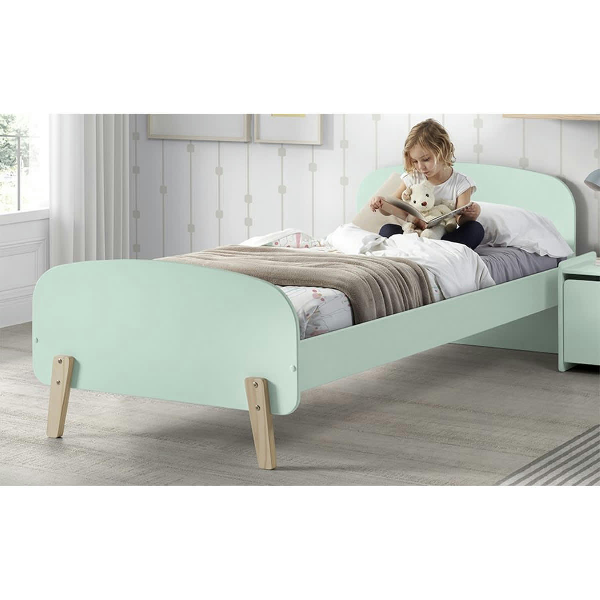 KIDDY - Lit 90x200 sommier inclus vert menthe