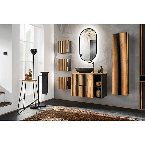 Meuble de rangement additionnel sous vasque KINOKO2 portesGris anthraciteL20 x P57 x H46 cmMeuble suspendu