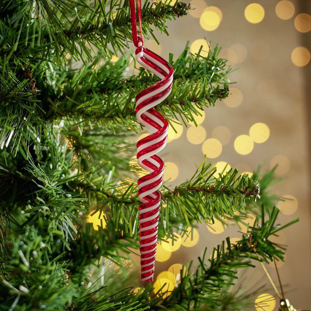 Décoration de No&euml;l à suspendre stalactite rouge et blanc L16,5cm