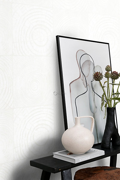 Origin Wallcoverings papier peint sections transversales des troncs d'arbres blanc et argent 53 cm x 10.05 m