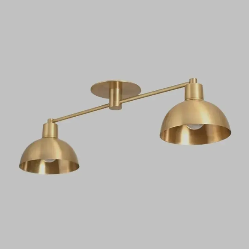 Double Dome Flush Mount | Brass 2 Light Fixture | Industrial Ceiling Lamp | Kitchen