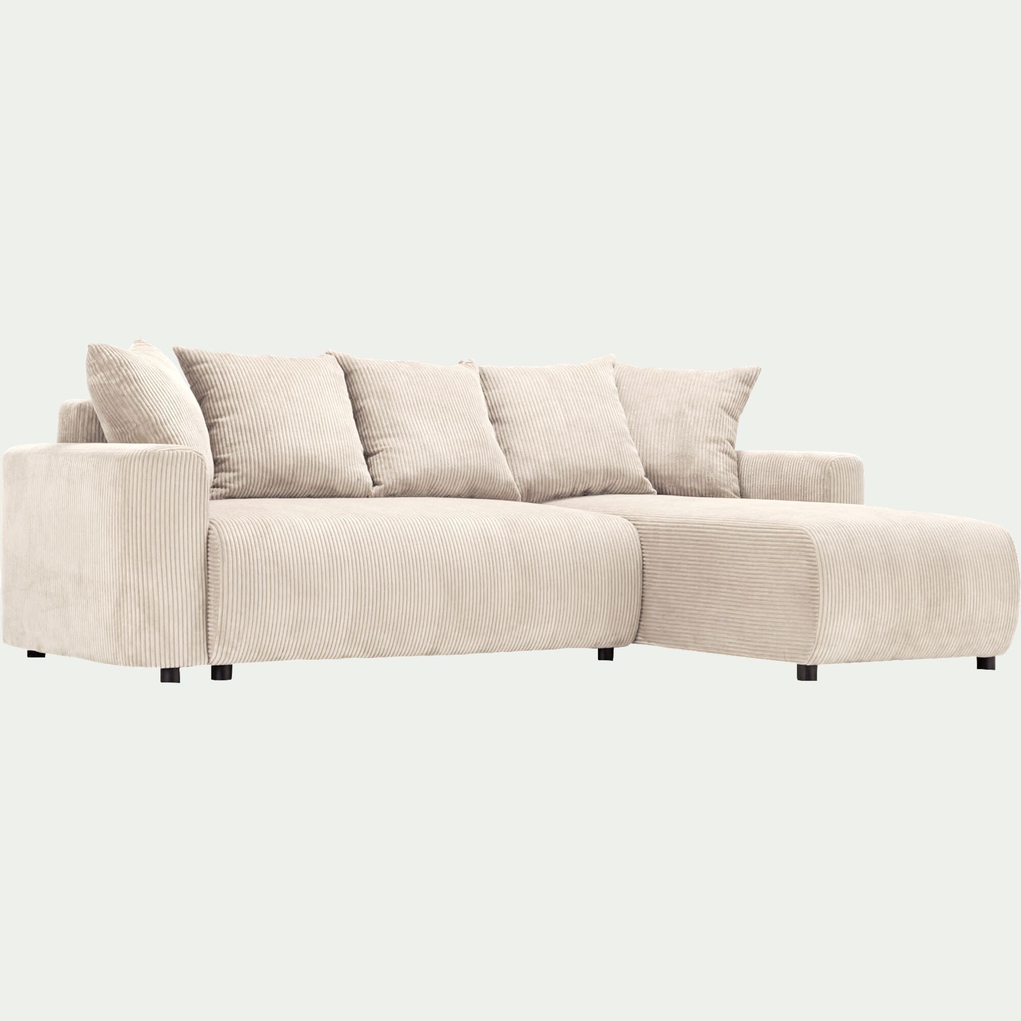 LUDI - Canapé convertible à angle réversible en velours côtelé - beige roucas