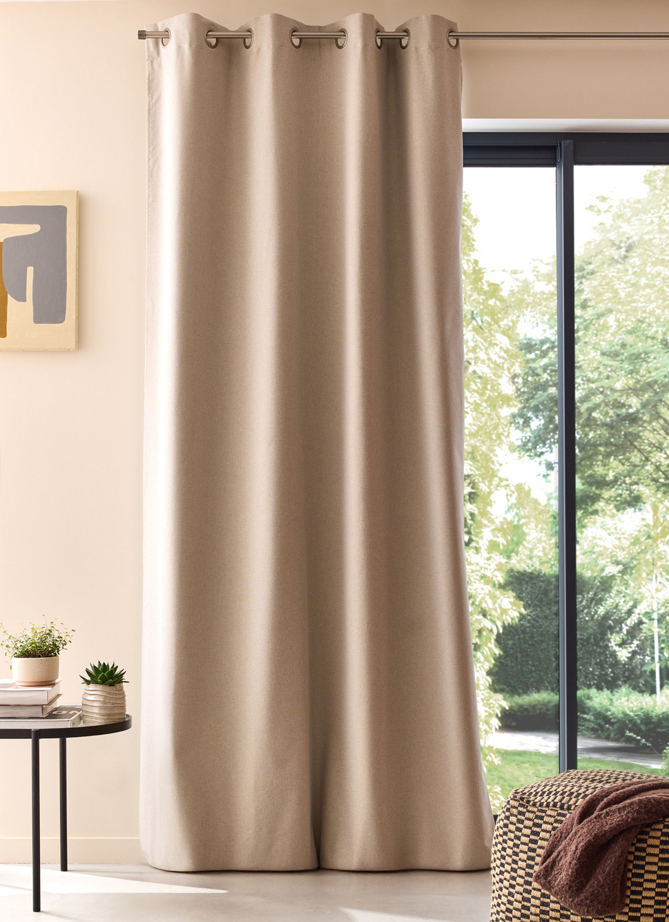 RIDEAU OCCULTANT EFFET NATUREL ET CHINÉ BEIGE