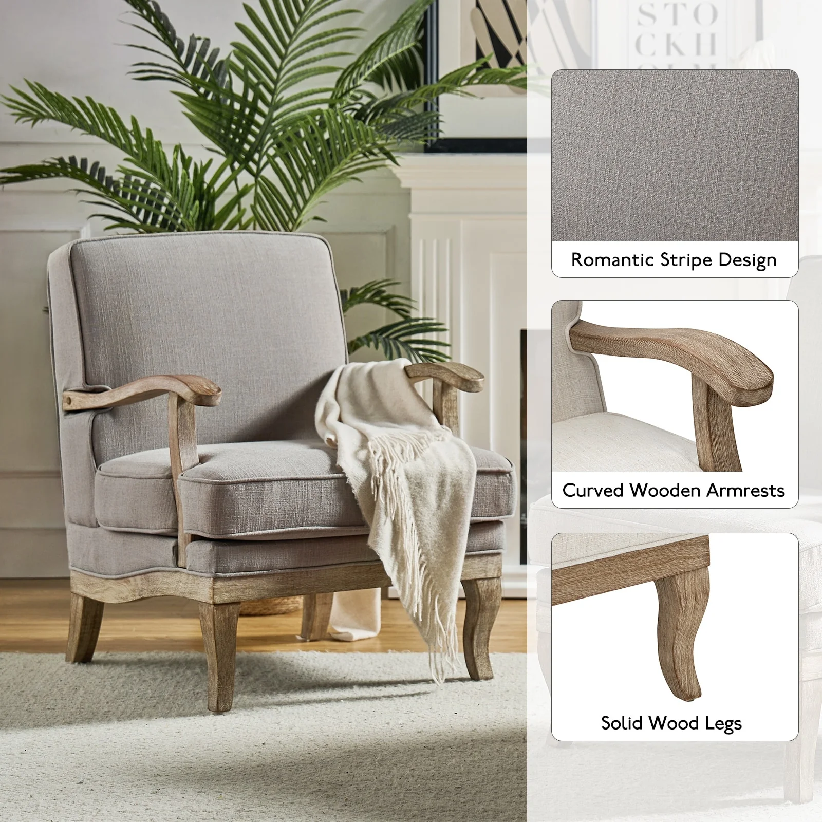 Rinaldo Farmhouse Polyester Armchair with Comfortable Backrest and Cushion Set of 2 by HULALA HOME