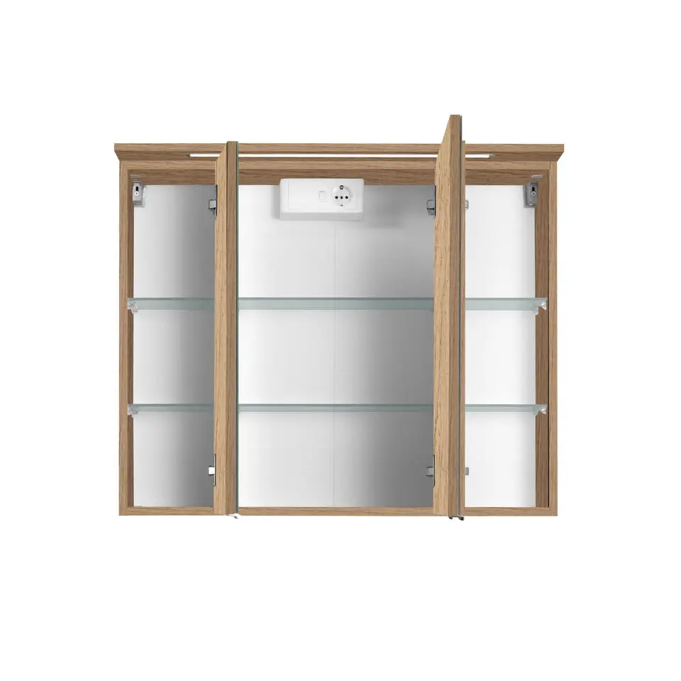 Spiegelkast Bobbi 80cm model 1 3 deuren & ledverlichting - eik