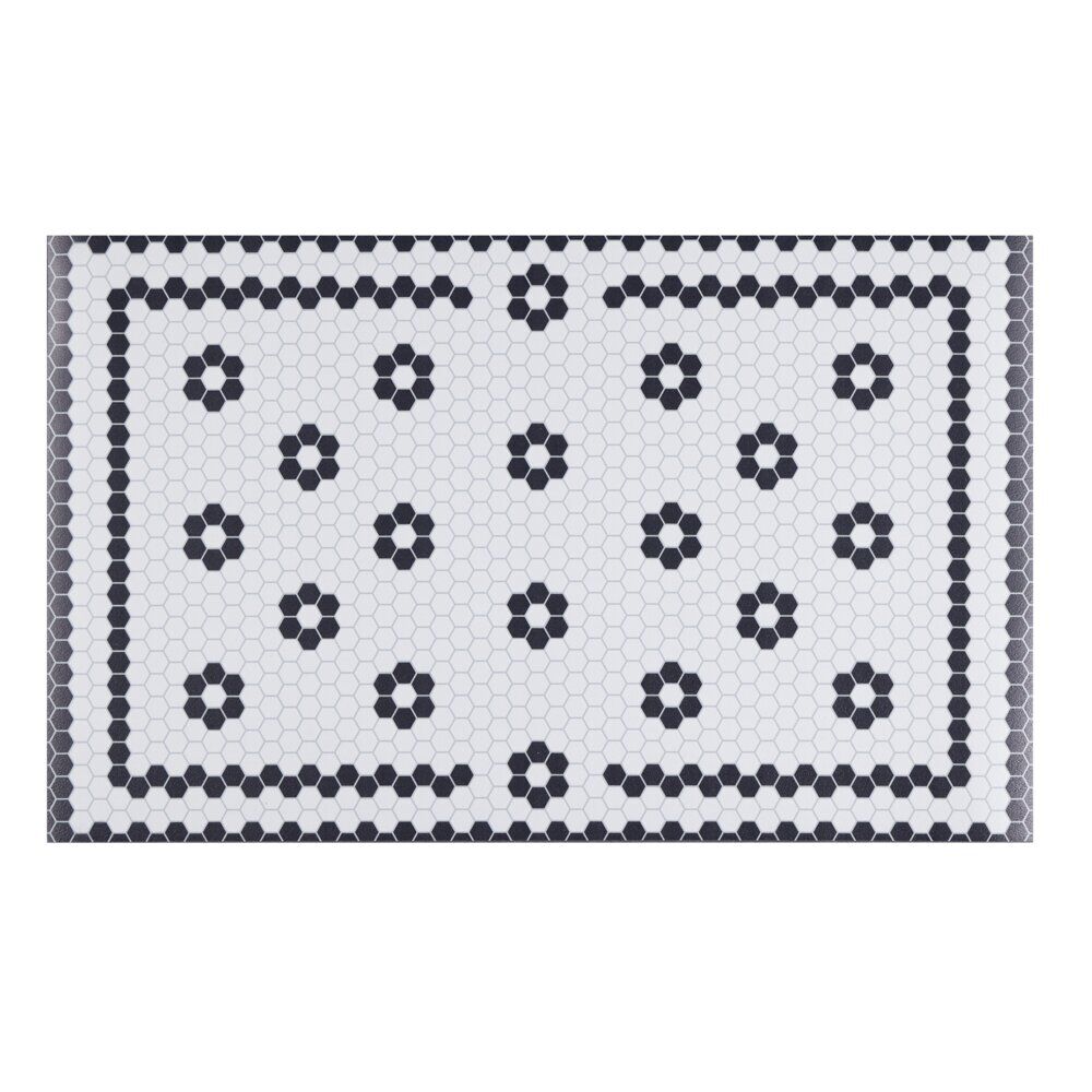 Tapis vinyle rectangulaire motif carreau de ciment fleur blanc et noir 38x60cm
