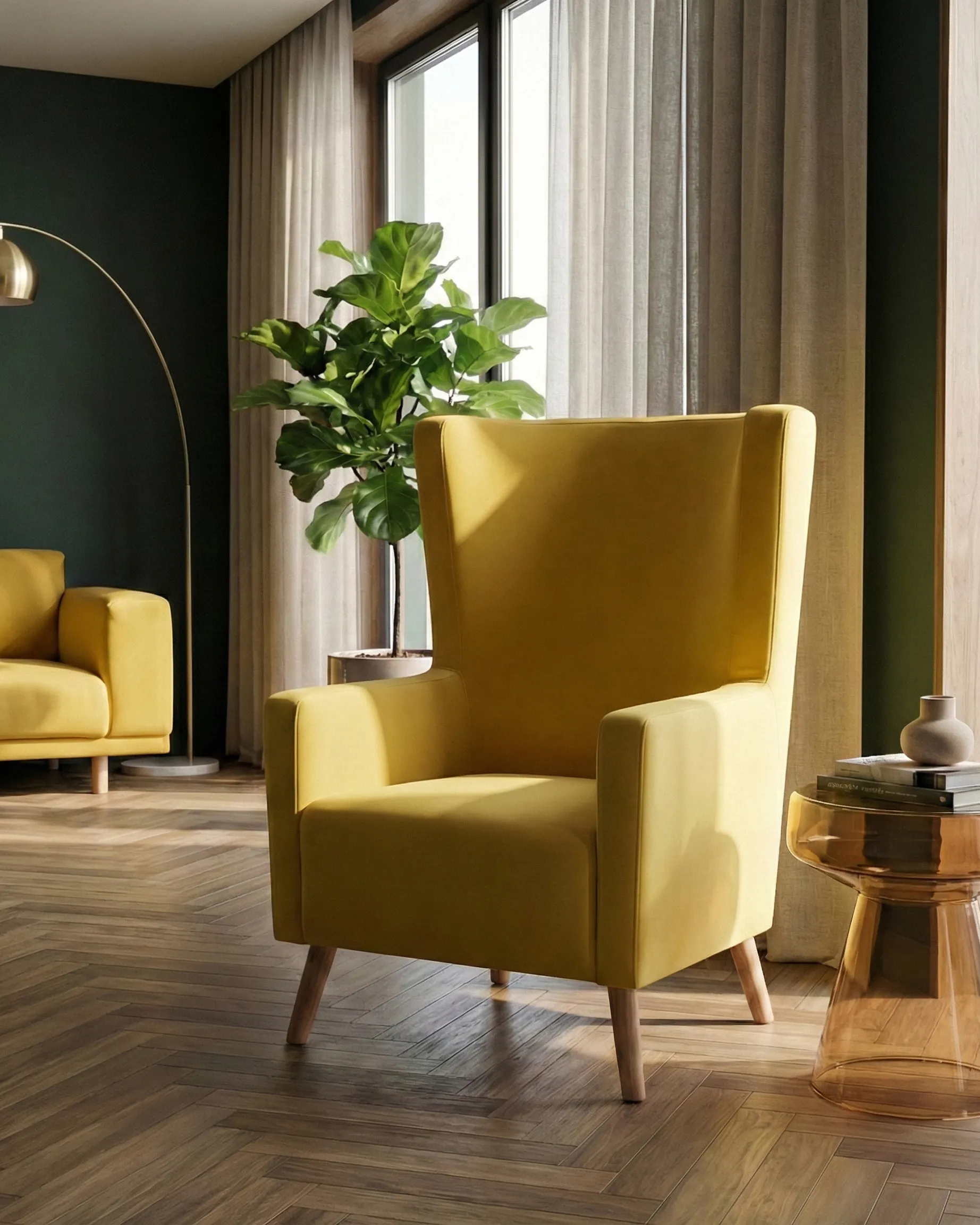 Wingback Chair ONEIDA Velvet Yellow