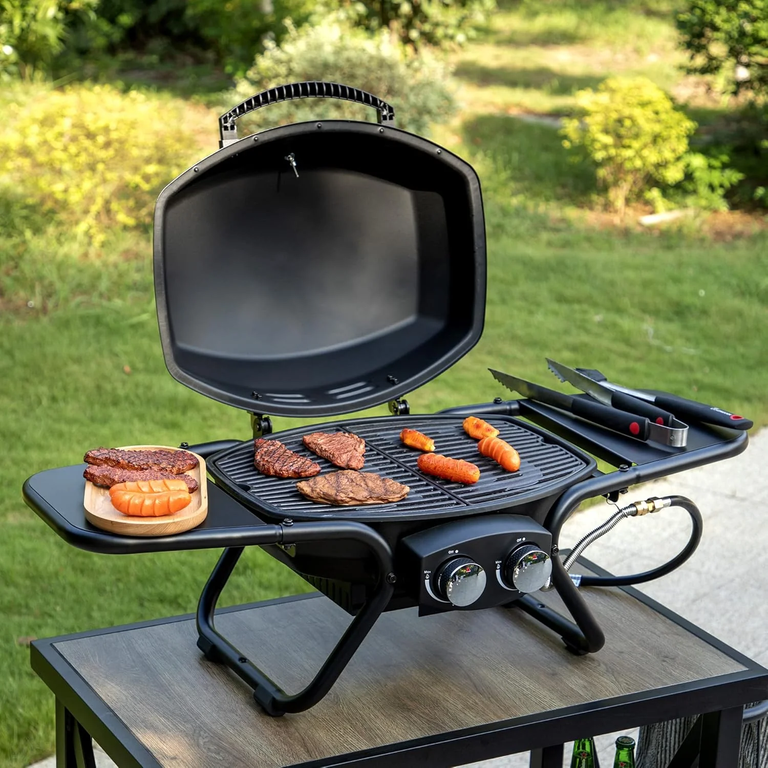 Burner Propane Gas BBQ Grill with Side Burner  Porcelain-Enameled Cast Iron Grates, 42,000 BTU Output Stainless Steel Grill for Outdoor Cooking Kitchen and Patio Backyard Barbecue-Captiva(2-Burner Grill)