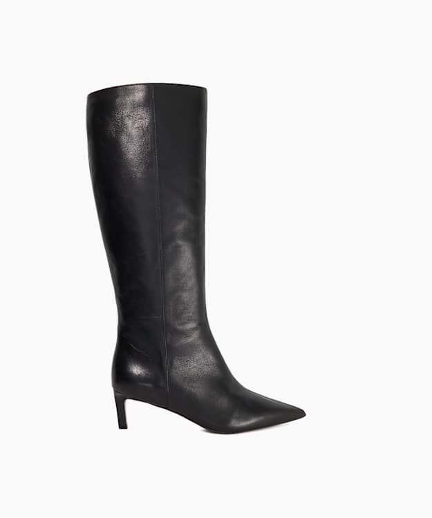 Smoothly Black - Kitten-Heel Knee-High Boots