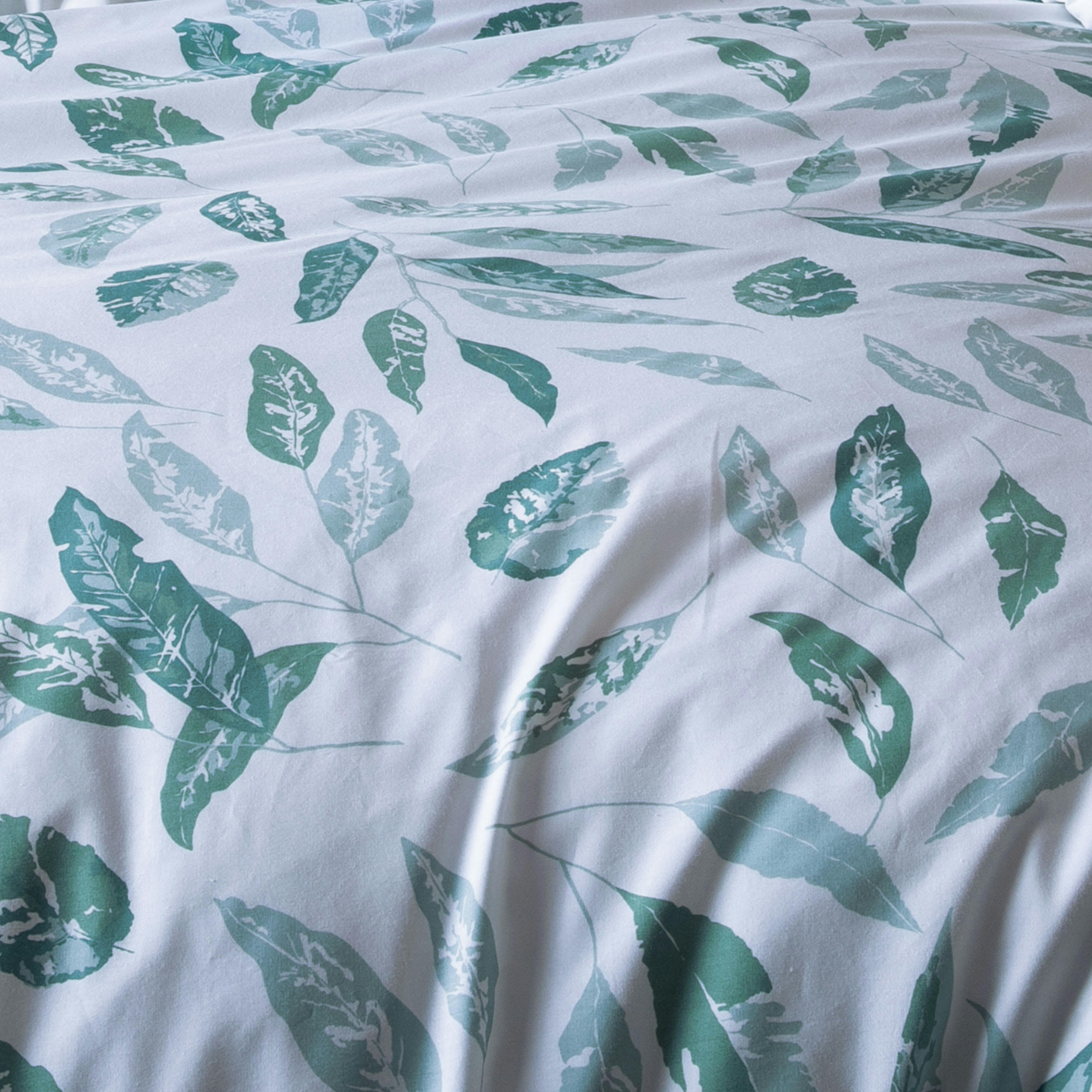 EMPREINTE VÉGÉTALE - Housse de couette imprimée en percale de coton 240x220cm Blanc, Vert