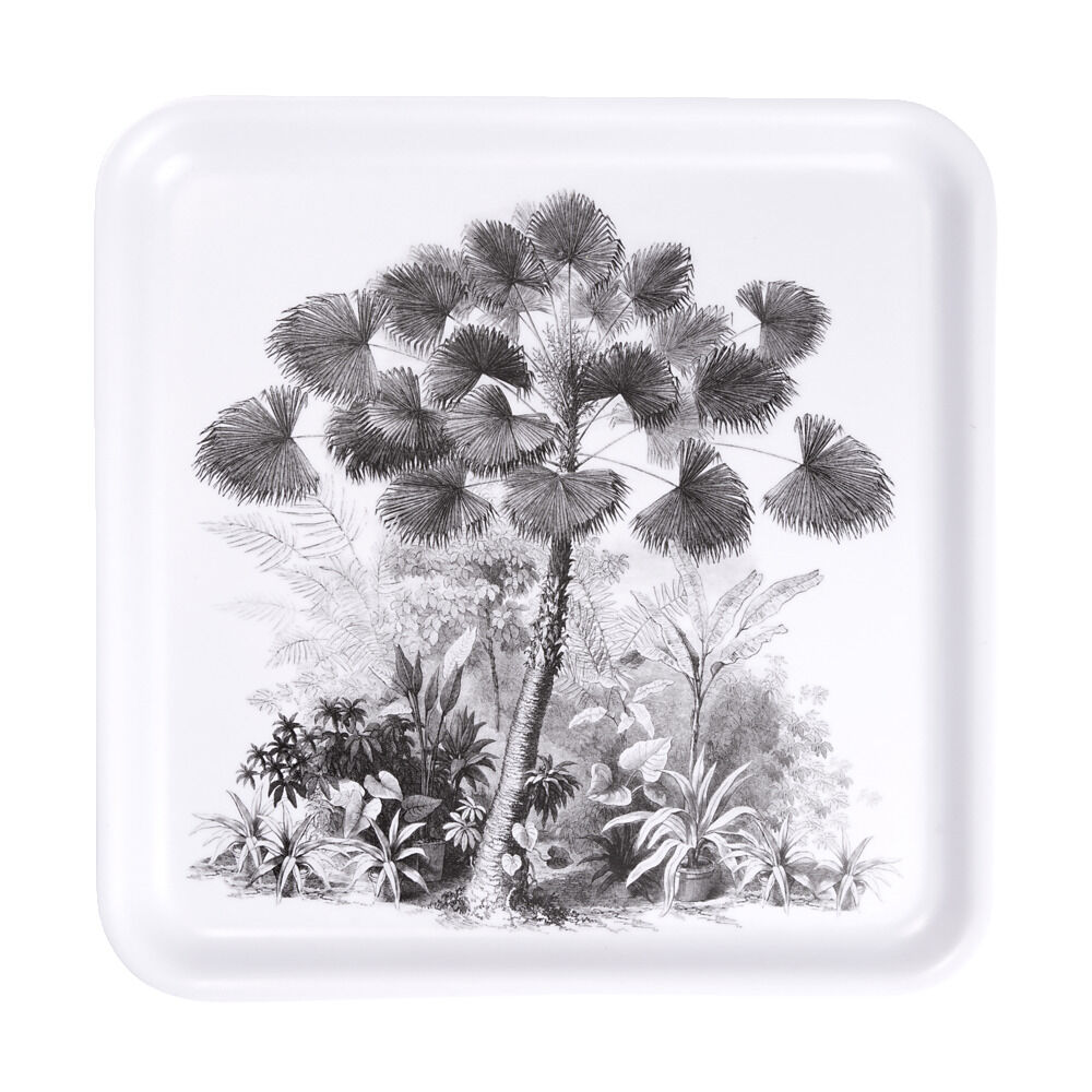 Plateau carré mélaminé motif arbre gris et blanc 33x33cm