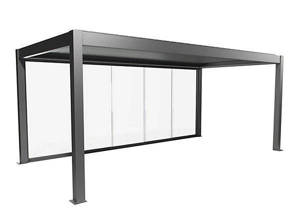 Paroi coulissante latérale pour pergola bioclimatique grise en verre, blanc Biohort 4m