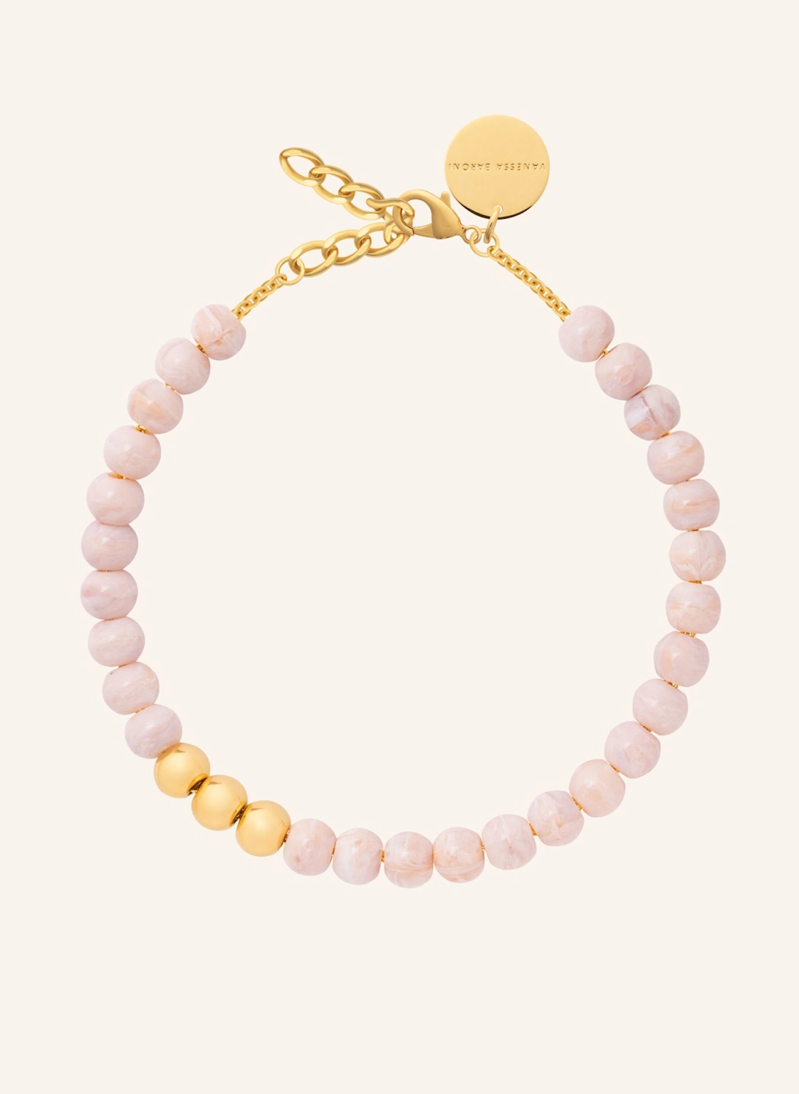 VANESSA BARONI Halsketten MINI BEADS GOLD IVORY ROSE MARBLE by GLAMBOU