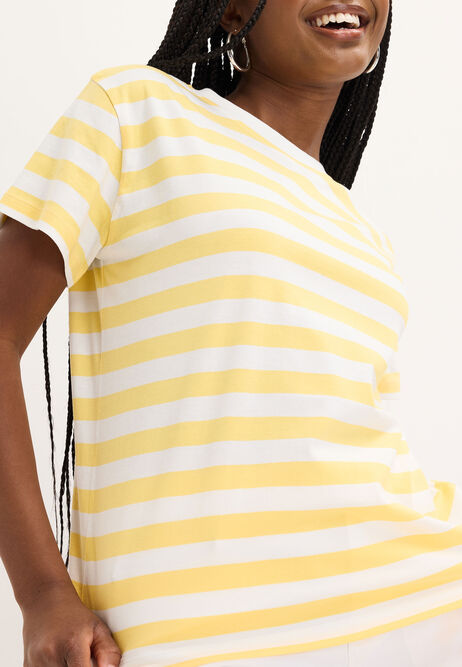 Womens Yellow Stripe Cotton T-Shirt
