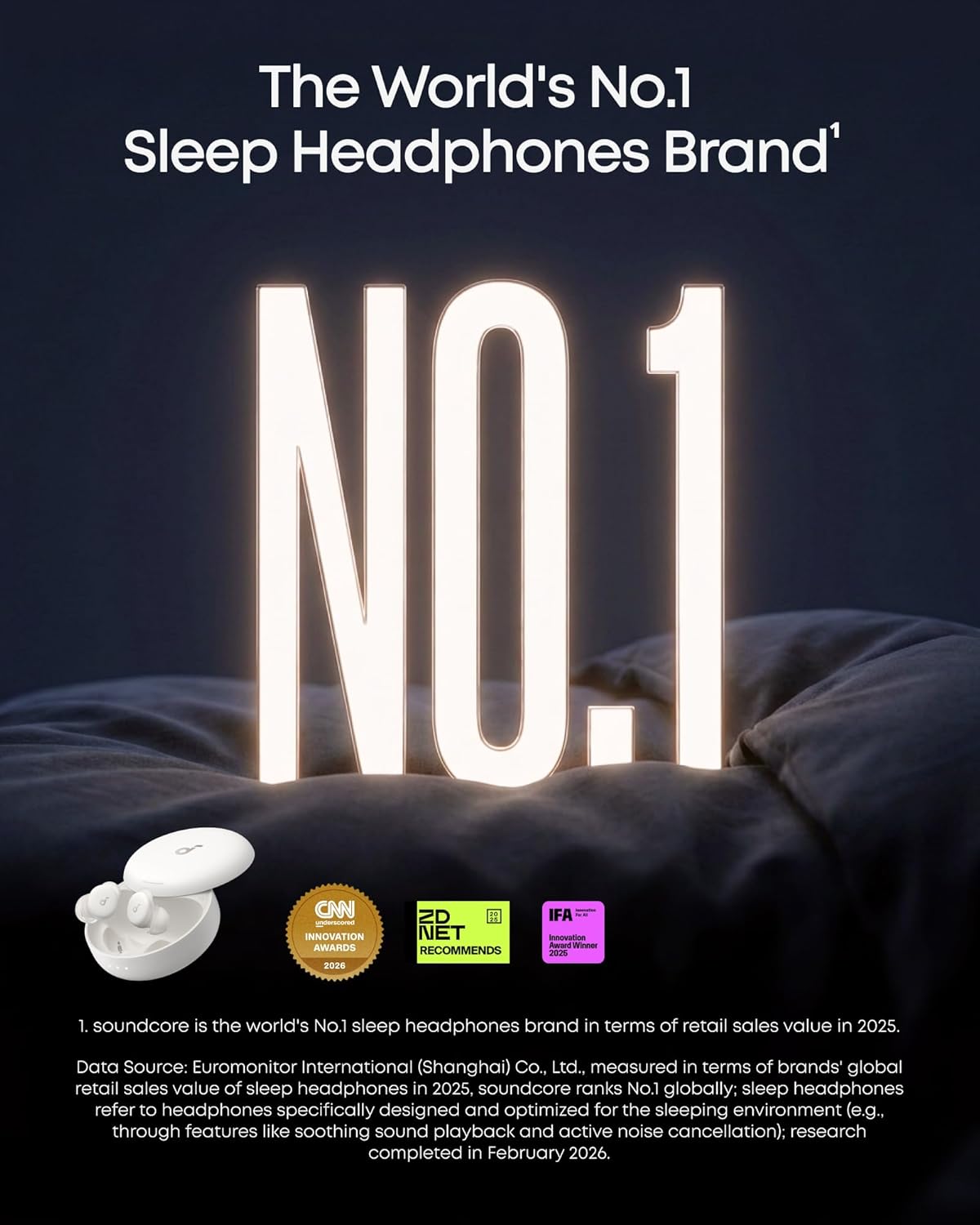soundcore Sleep A30 by Anker Sleep Earbuds, Smart Active Noise Cancelling Sleep Headphones, Adaptive Snore-Masking System, Ultra-Comfort for Side Sleepers, 45H Playtime