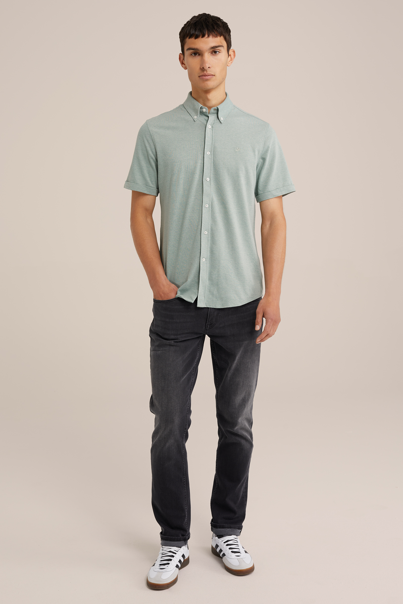 Heren Tall fit overhemd van piqu&eacute;jersey