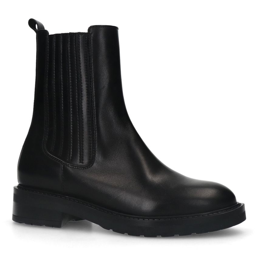 Manfield Zwarte leren chelsea boots