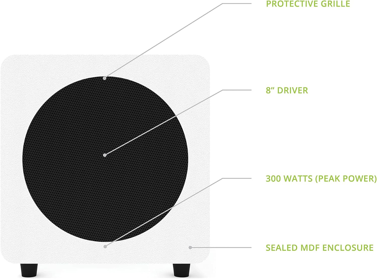 Kanto SUB8VMW Sealed Powered Subwoofer | 300W Peak Power | 8 Woofer | Matte White