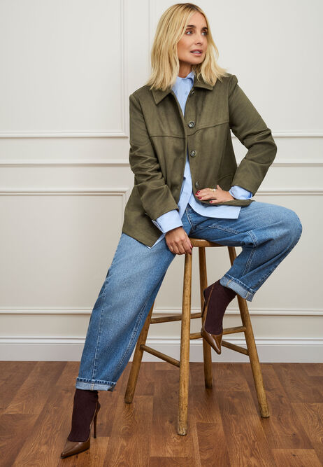 Womens Khaki Faux Suede Jacket