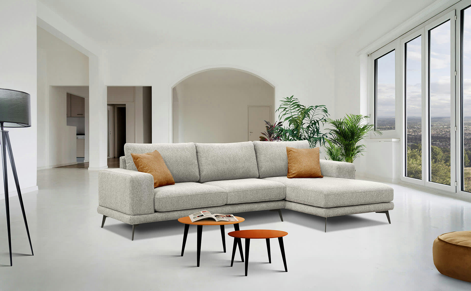 MEDIOLANE - Canapé d'angle droit 4 places tissu beige