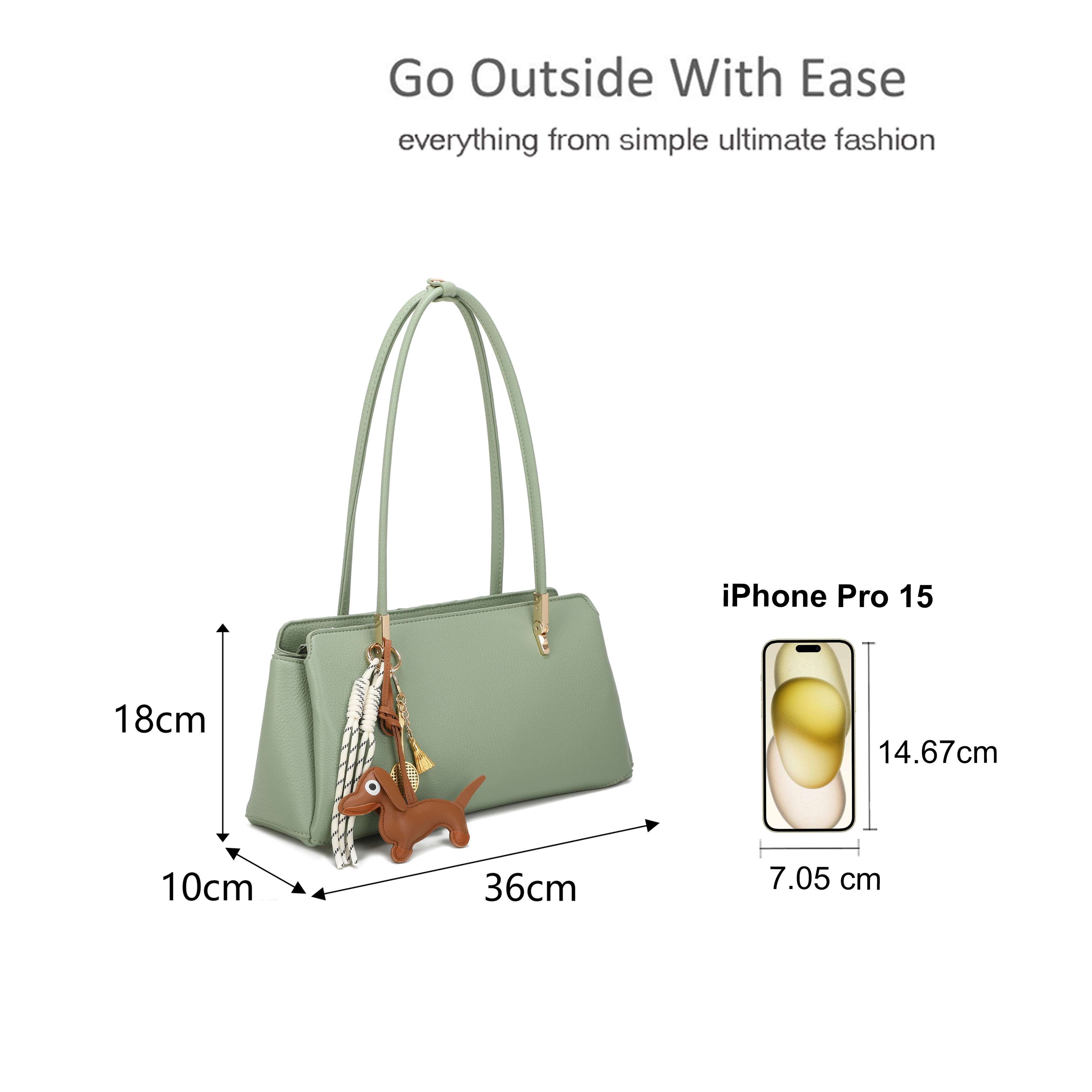 Kitise Large Dual Handle Sleek Shoulder Tote Bag with Dog Charm