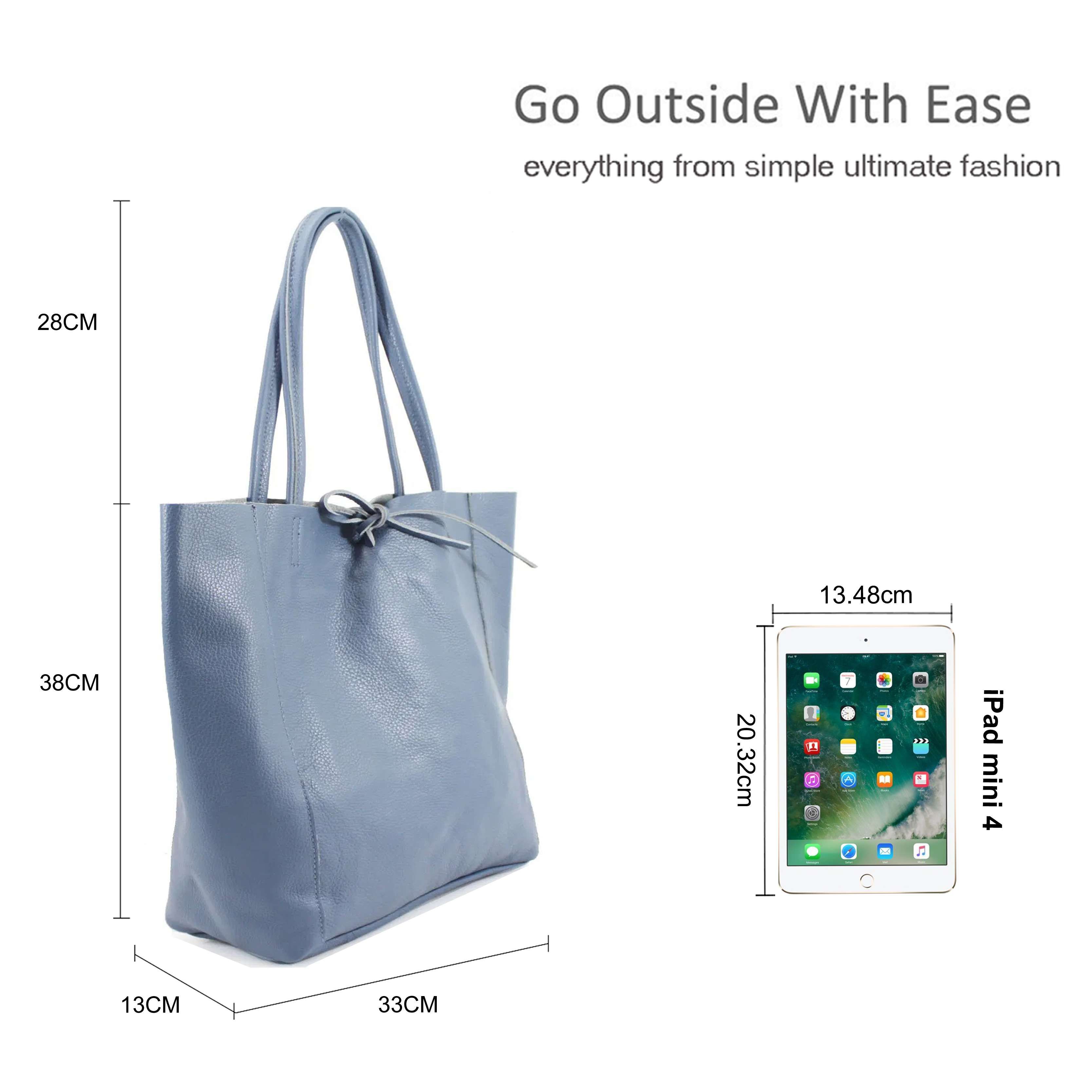 Kitise Large Genuine Italian Soft Leather Tie Closure Tote Bag