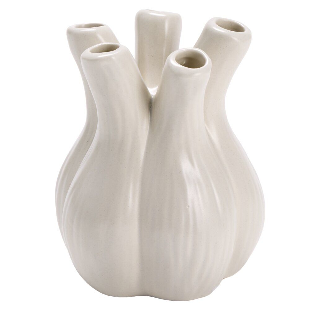 Vase céramique forme 5 bulbes tulipes Ø10xH12cm (2 modèles vert ou blanc)