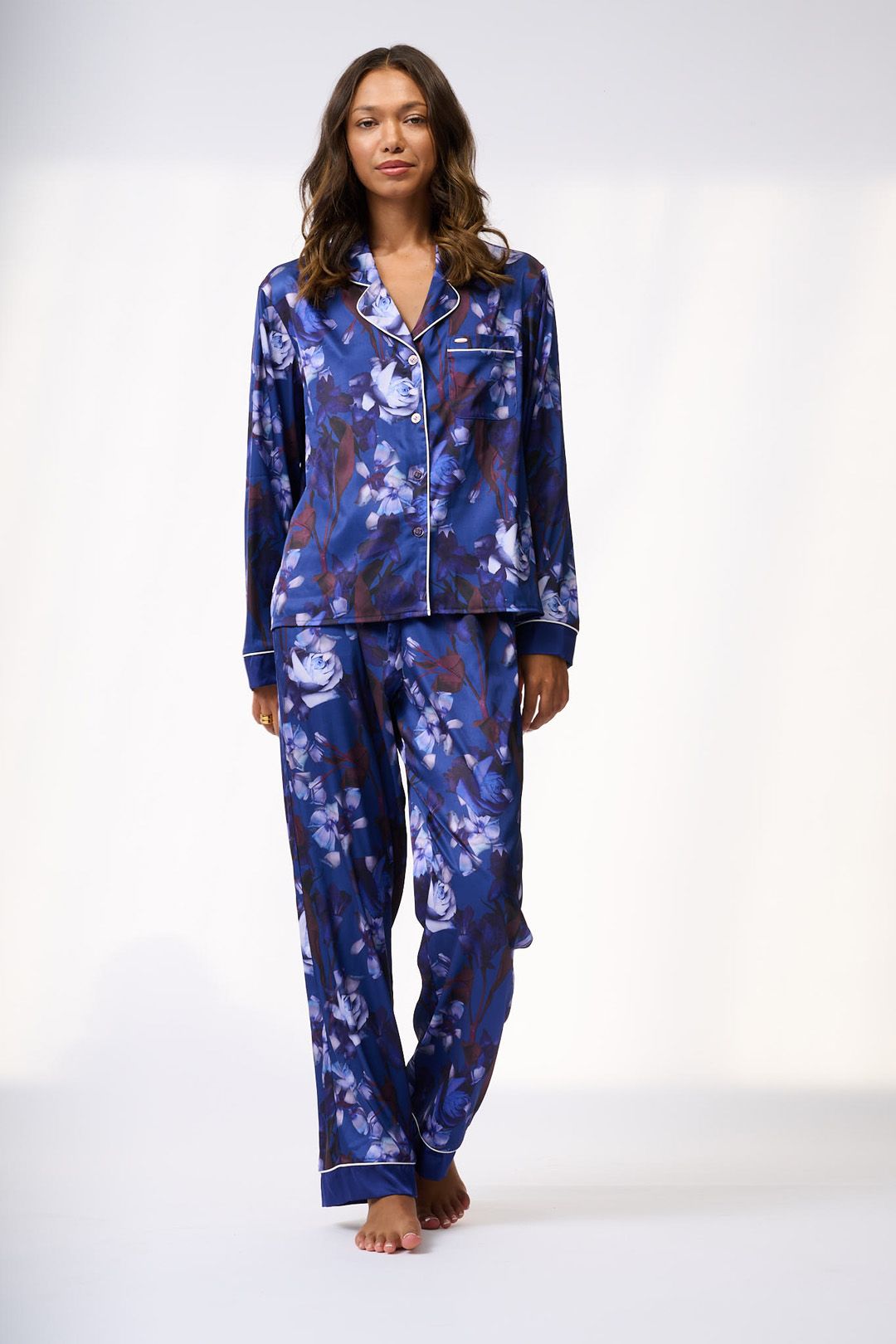 Ted Baker Isla Traditional Pyjamas Set Dark Blue Digital Print