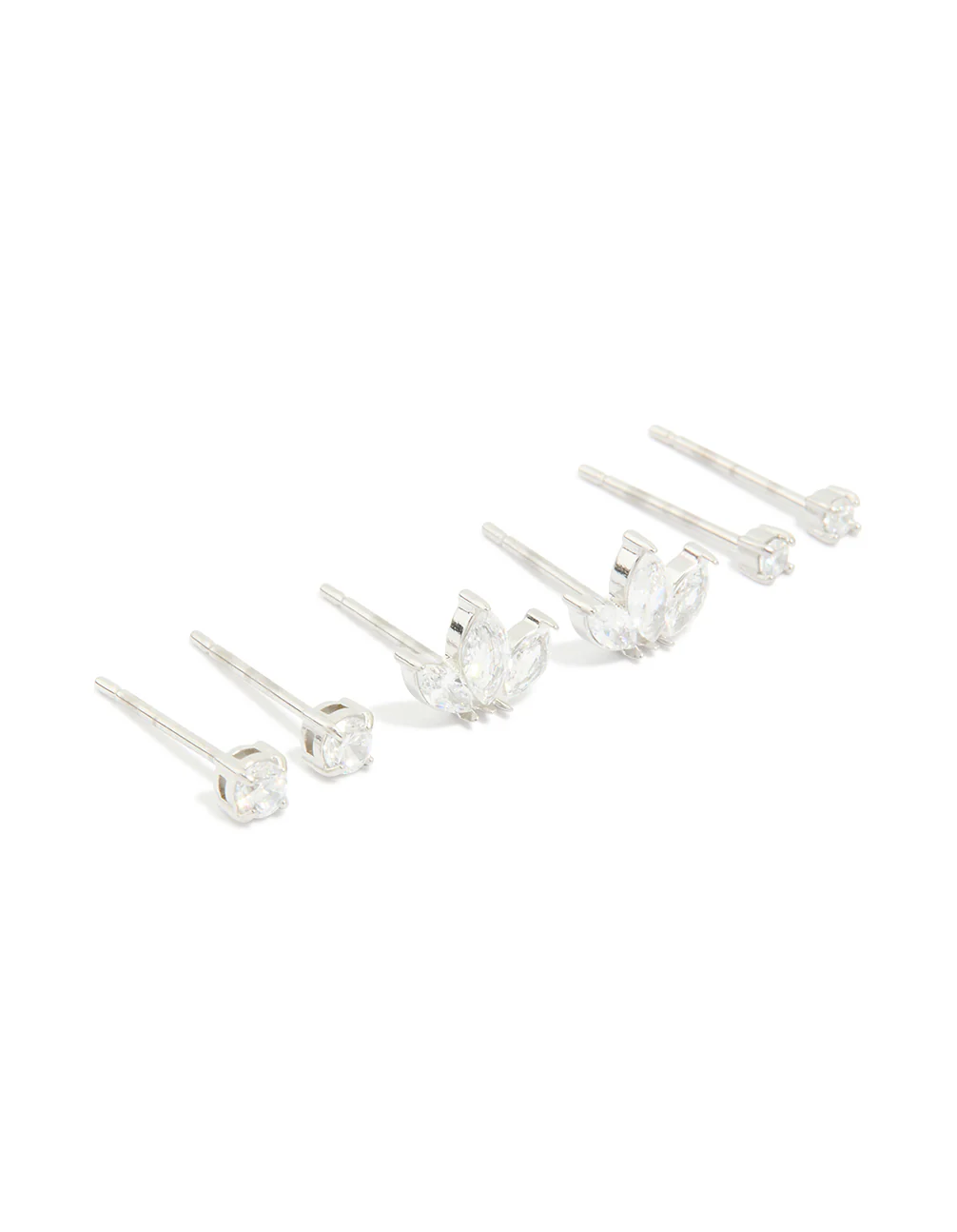 Waterproof Stainless Steel Cubic Zirconia Fine Marquise & Classic Stud Earrings 3-Pack