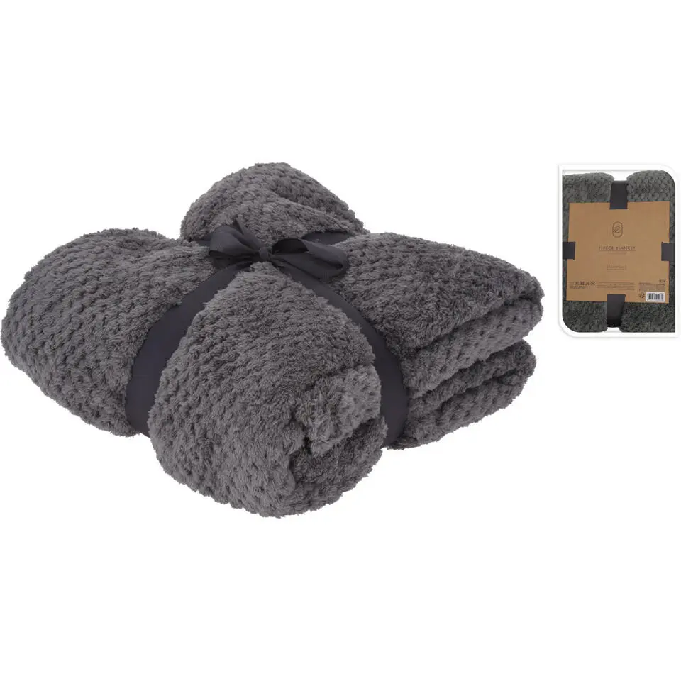 H&S Fleece deken - plaid - polyester - grijs - 130 x 170 cm