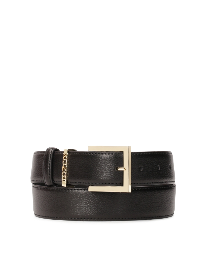 Black leather belt with metal loop