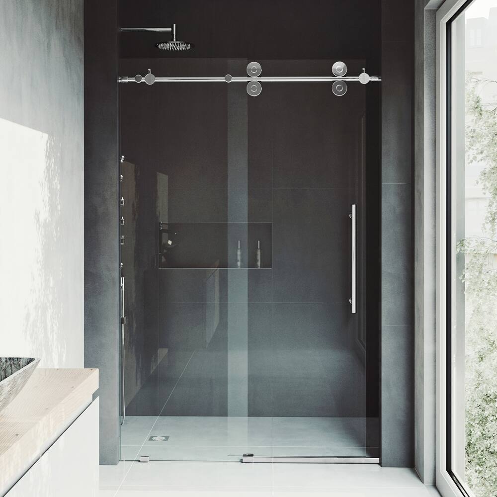 VIGO Elan Frameless Adjustable Sliding Shower Door with Clear Glass, Chrome, 60x74-in