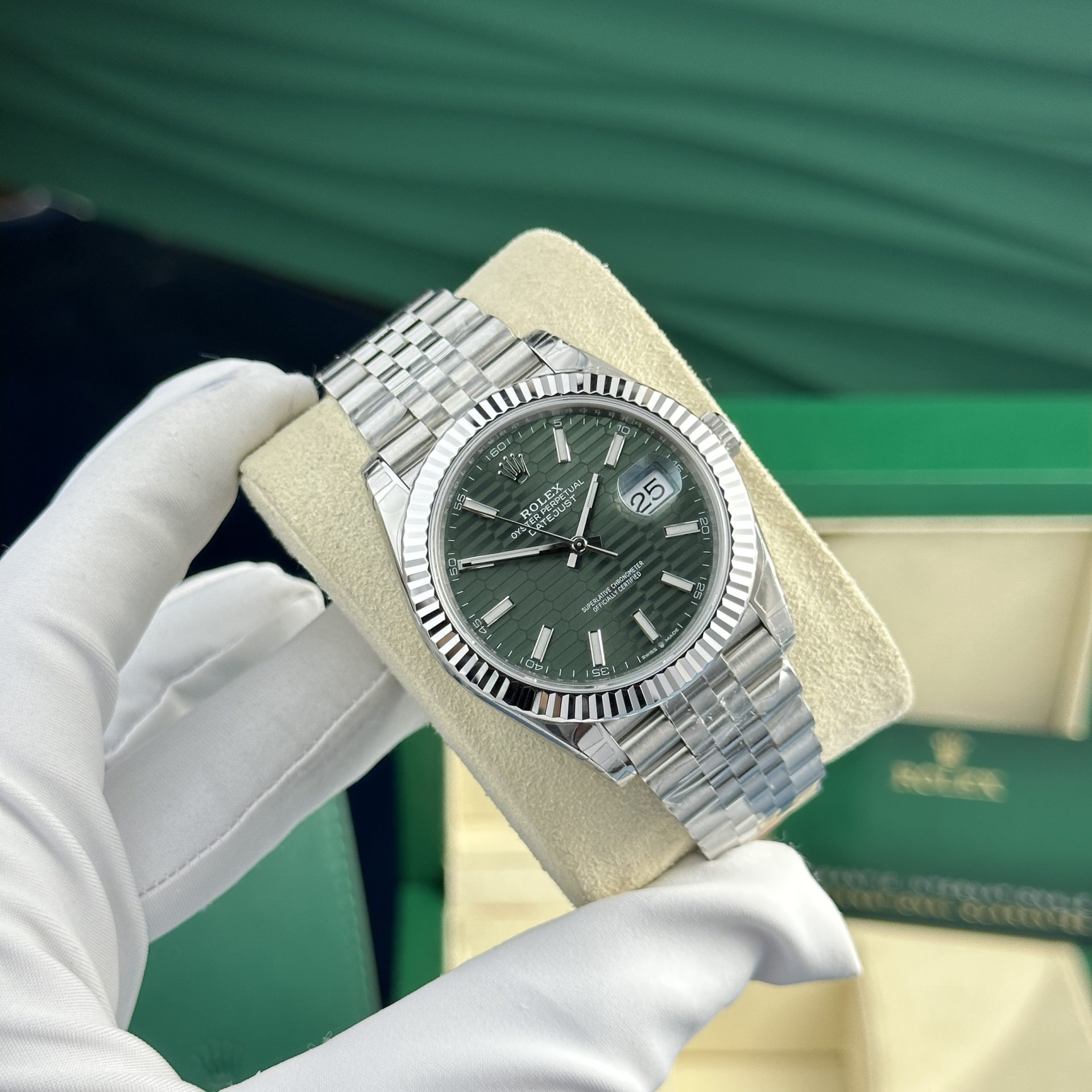 Rolex Datejust 126334 904L Steel Green Motif Dial 41mm Jub Super Clone