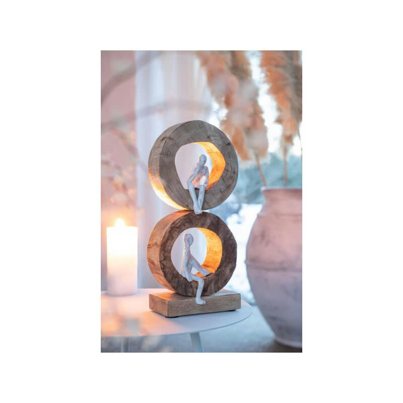 CERCLES - Personnages cercles bois de manguier et alu blanc H41cm