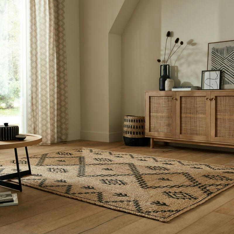 ROWEN - Tapis en jute naturel motifs losanges noirs 160 x 230