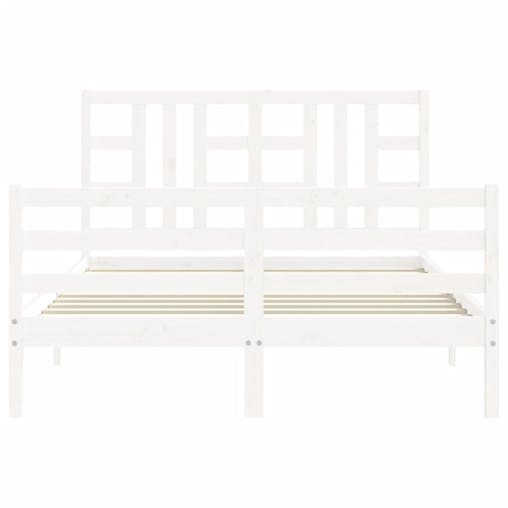 NNEVL Bed Frame with Headboard White 137x187 cm Double Solid Wood