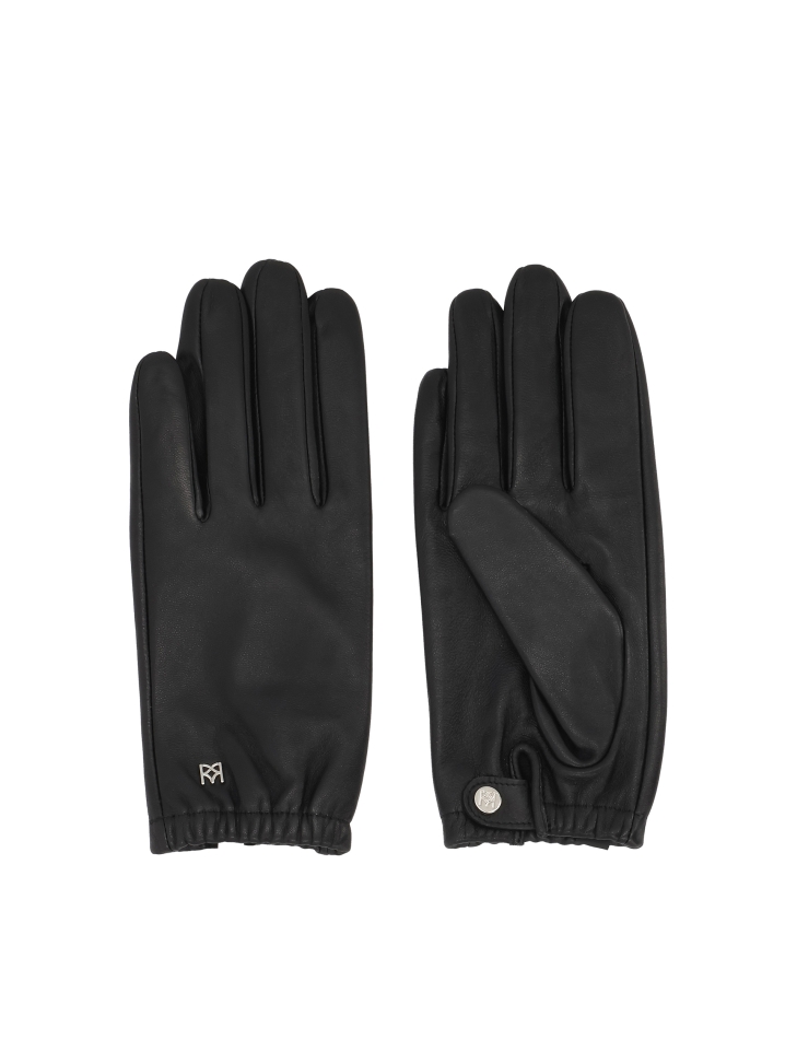 Women's black leather gloves with elastic cuff