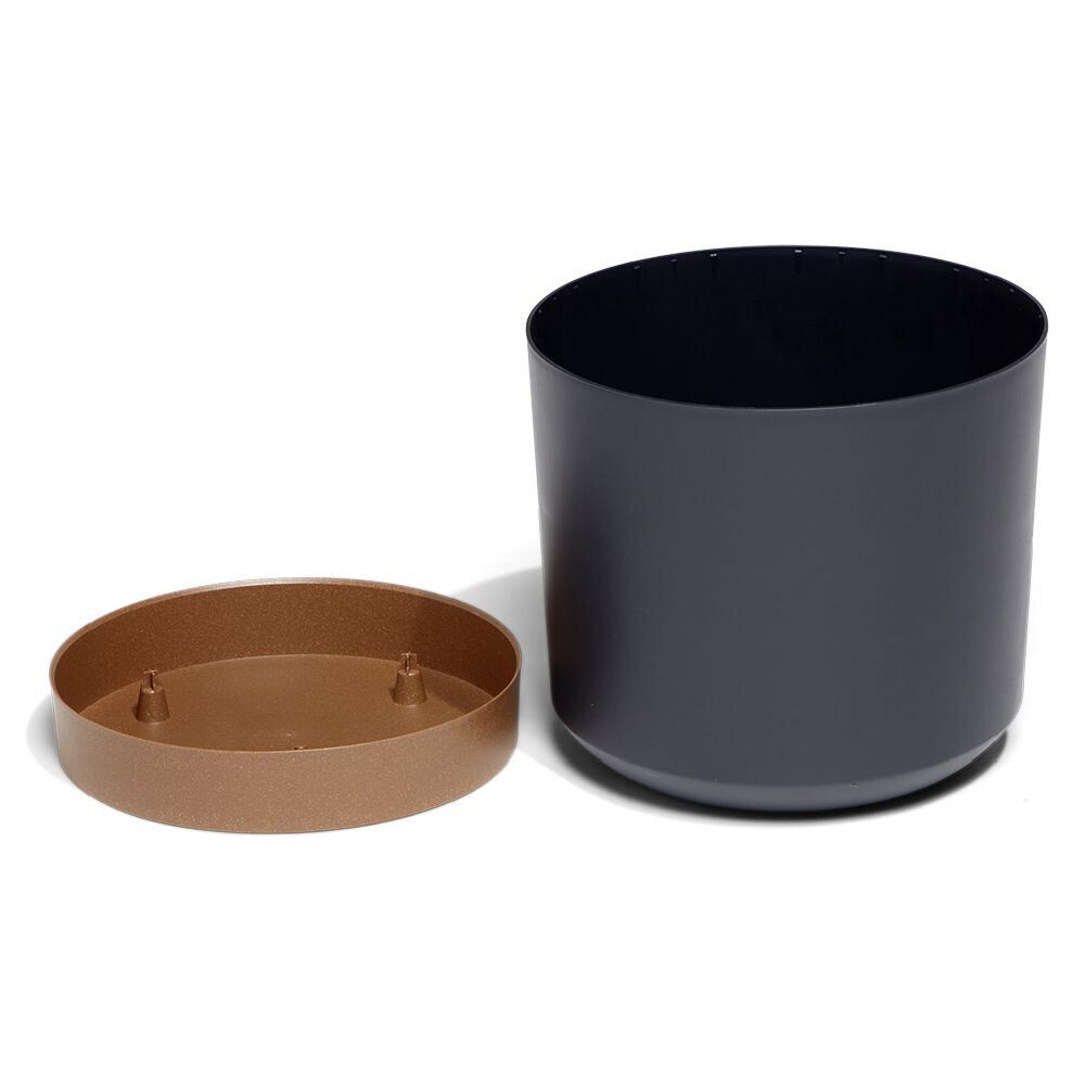 Pot de jardin Tubo plastique gris avec soucoupe marron Ø39cm