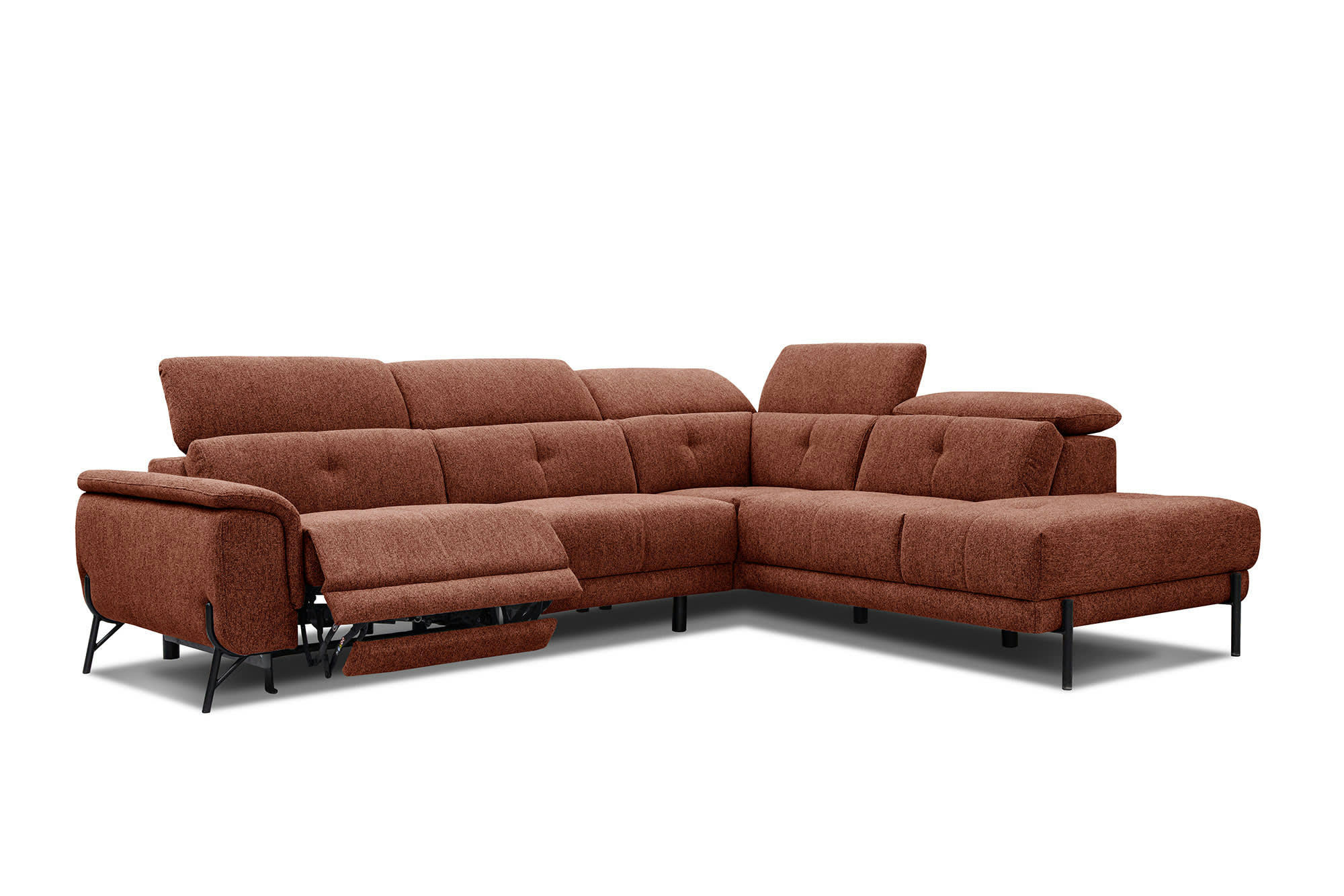 AVENA - Canapé d'angle droit 5 places avec une relax électrique tissu brique