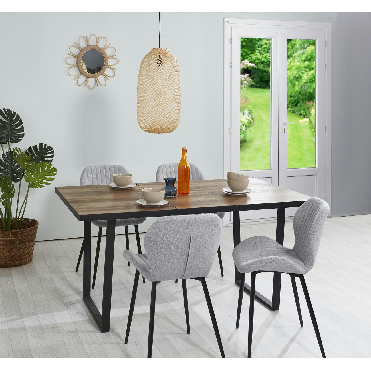 POLO - Chaise assise tissu gris pieds métal noir - Lot de 4